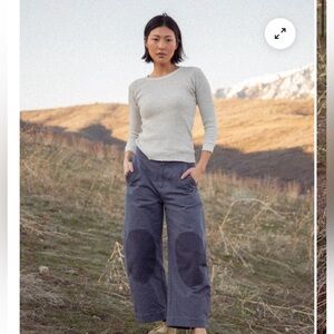 Sonderhaus Daphne Wide-Leg Knee Patch Pants in Slate Blue